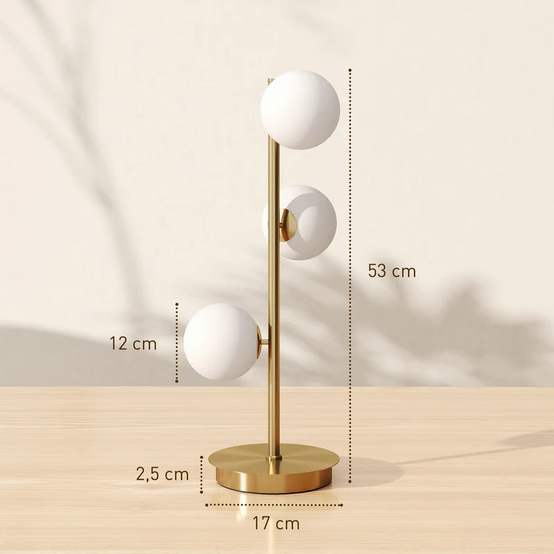 Lampe de table salon à globes 53 x 17 x 17 cm éclairage doux base stable design moderne ambiance cosy en acier laiton 21_0007066