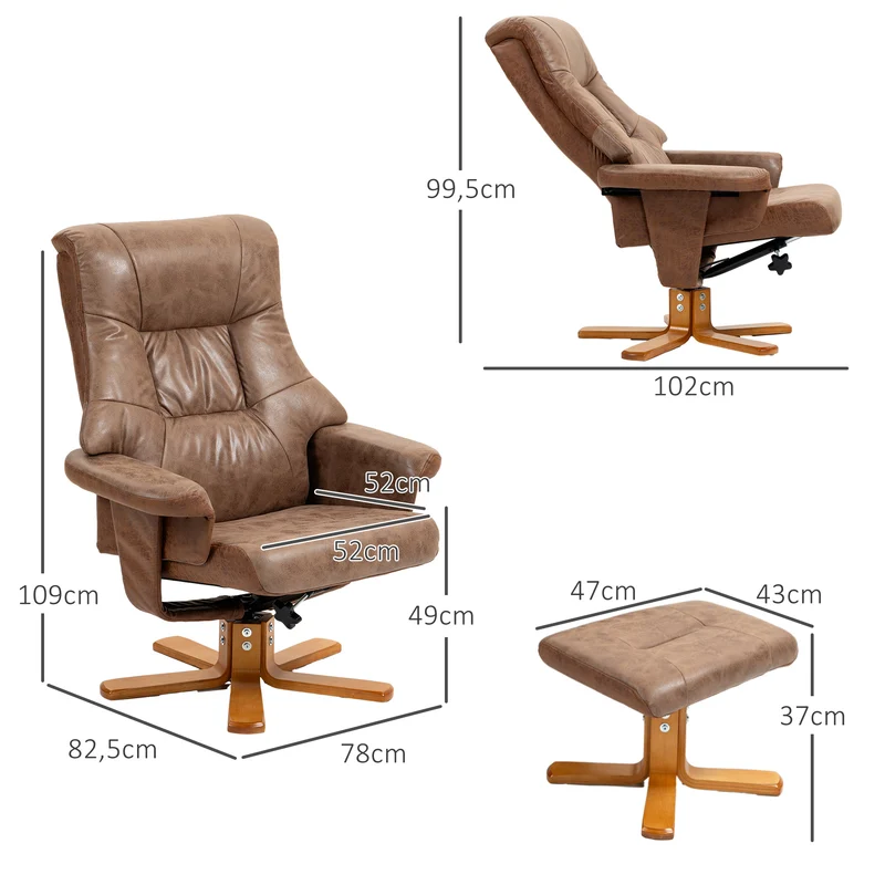 Fauteuil de relaxation inclinable 78 x 82,5 x 109 cm pivotant 360° confort mousse style moderne en microfibre marron 21_0001795