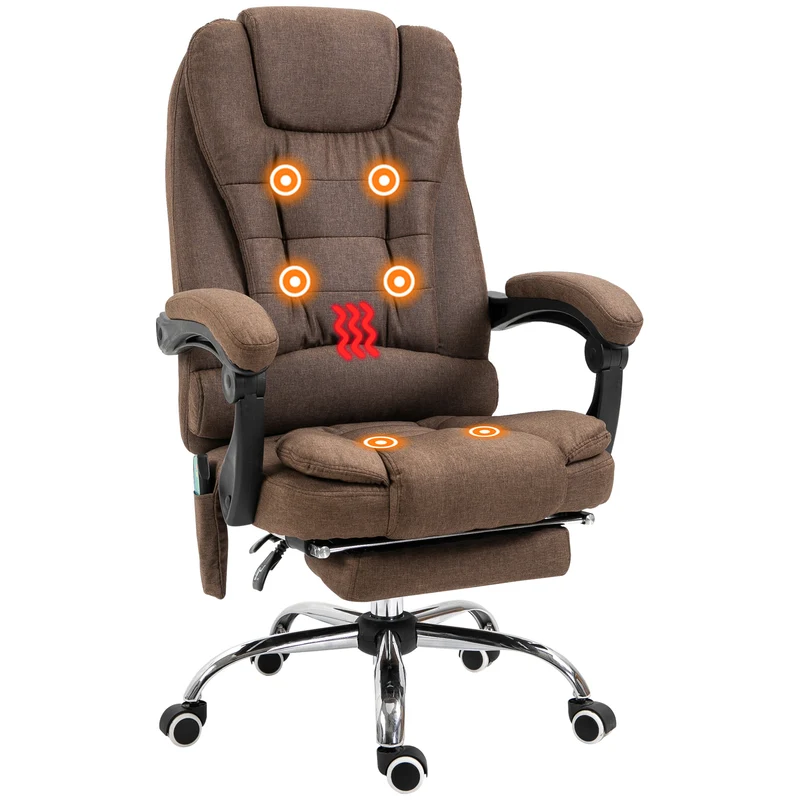 Fauteuil de bureau massant 65 x 70 x 111-119 cm chauffant et pivotant 360° minimaliste contemporain en tissu marron 21_0006189