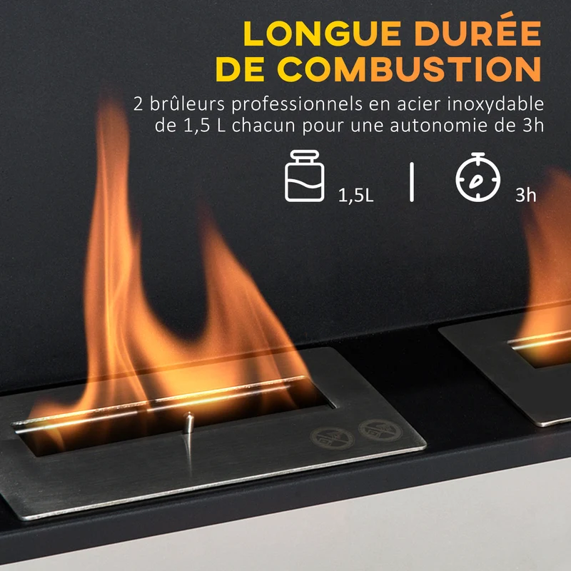 Cheminée bioéthanol encastrable murale chambre 110 x 14,5 x 54 cm flammes sans fumée design en acier inoxydable gris 21_0000793