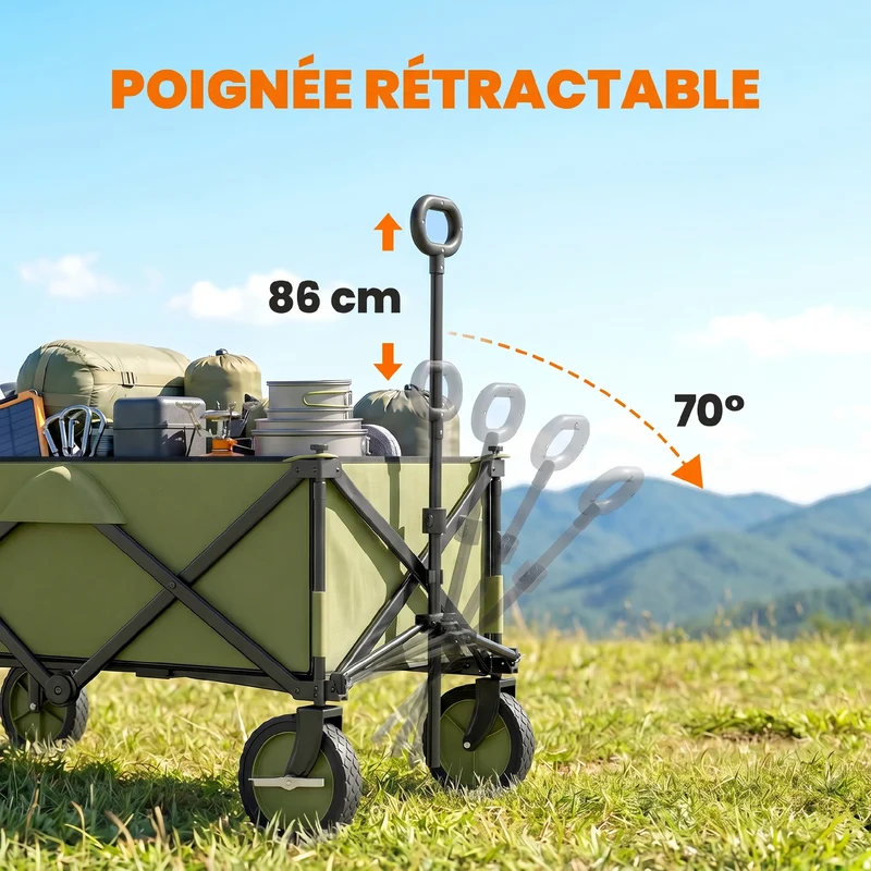 Chariot de jardin pliable extérieur 108 x 55 x 93 cm pliage rapide 4 roues freinées moderne contemporain en acier vert 21_0004309