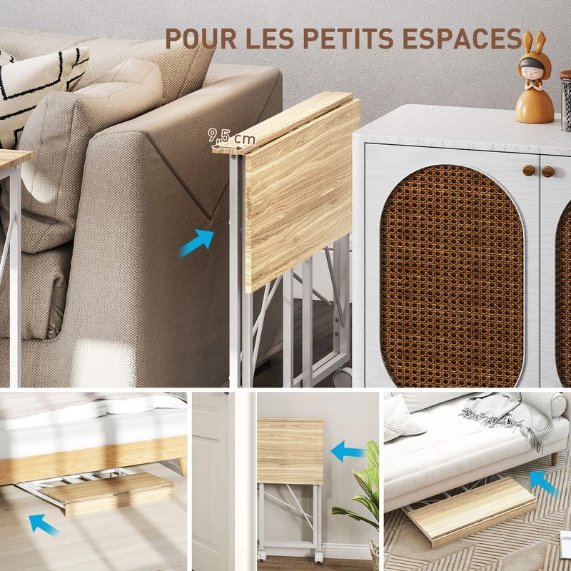 Bureau pliant table d'ordinateur 80 x 40 x 75 cm gain de place sur roulettes deux freins moderne épuré en MDF chêne 21_0002525