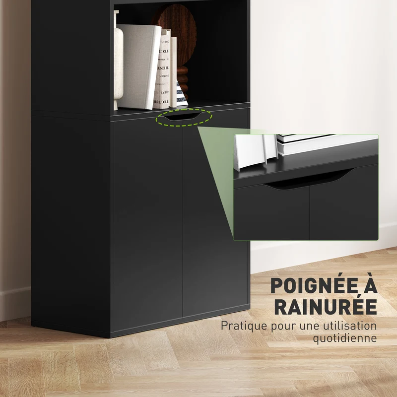 Bibliothèque armoire à livres salon 59 x 29 x 180 cm rangement sûr placard moderne épuré en panneau de particules noir 21_0002482