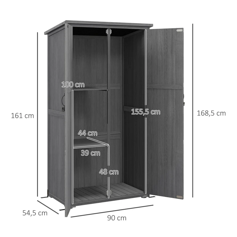 Armoire de jardin 90 x 54.5 x 168.5 cm rangement sécurisé toit bitumé style moderne contemporain extérieur en bois gris 21_0005445