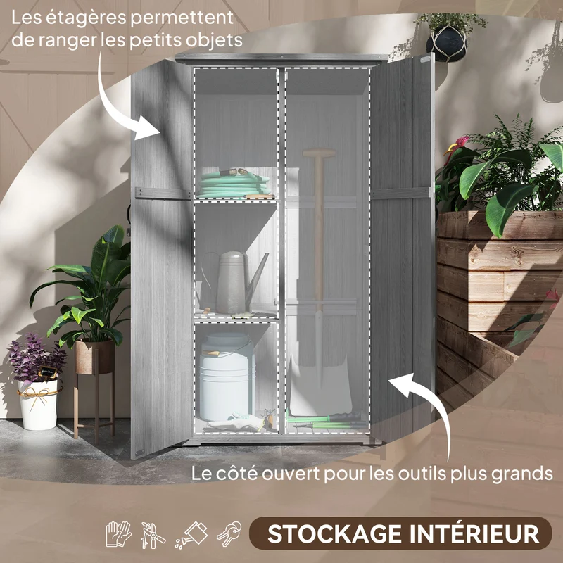 Armoire de jardin 90 x 54.5 x 168.5 cm rangement sécurisé toit bitumé style moderne contemporain extérieur en bois gris 21_0005445