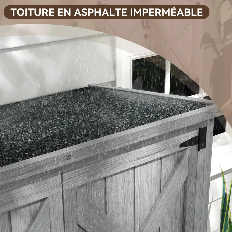 Armoire de jardin 90 x 54.5 x 168.5 cm rangement sécurisé toit bitumé style moderne contemporain extérieur en bois gris 21_0005445