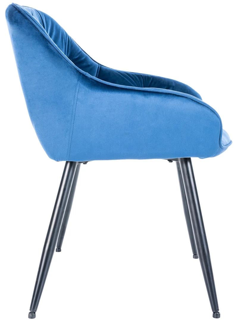 Chaise de salle à manger retro assise capitonnné en velours bleu et pieds en métal noir 10_0005490