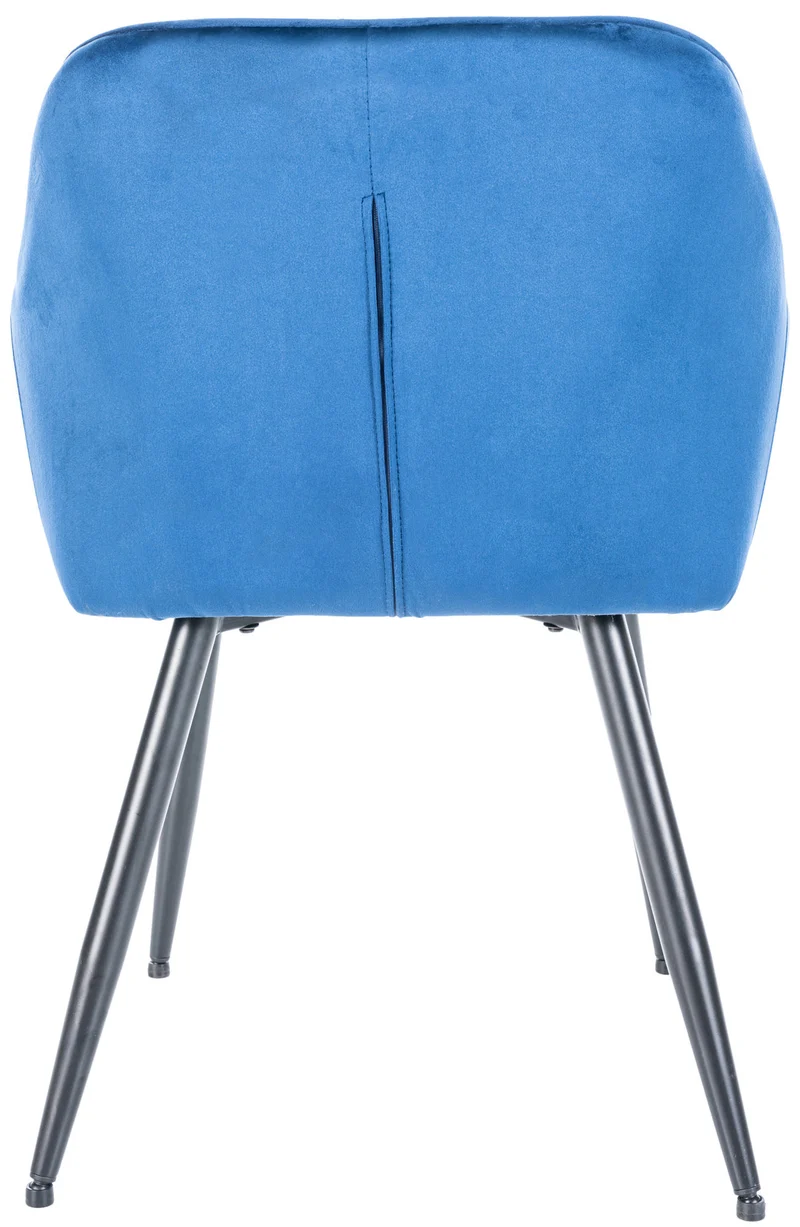 Chaise de salle à manger retro assise capitonnné en velours bleu et pieds en métal noir 10_0005490