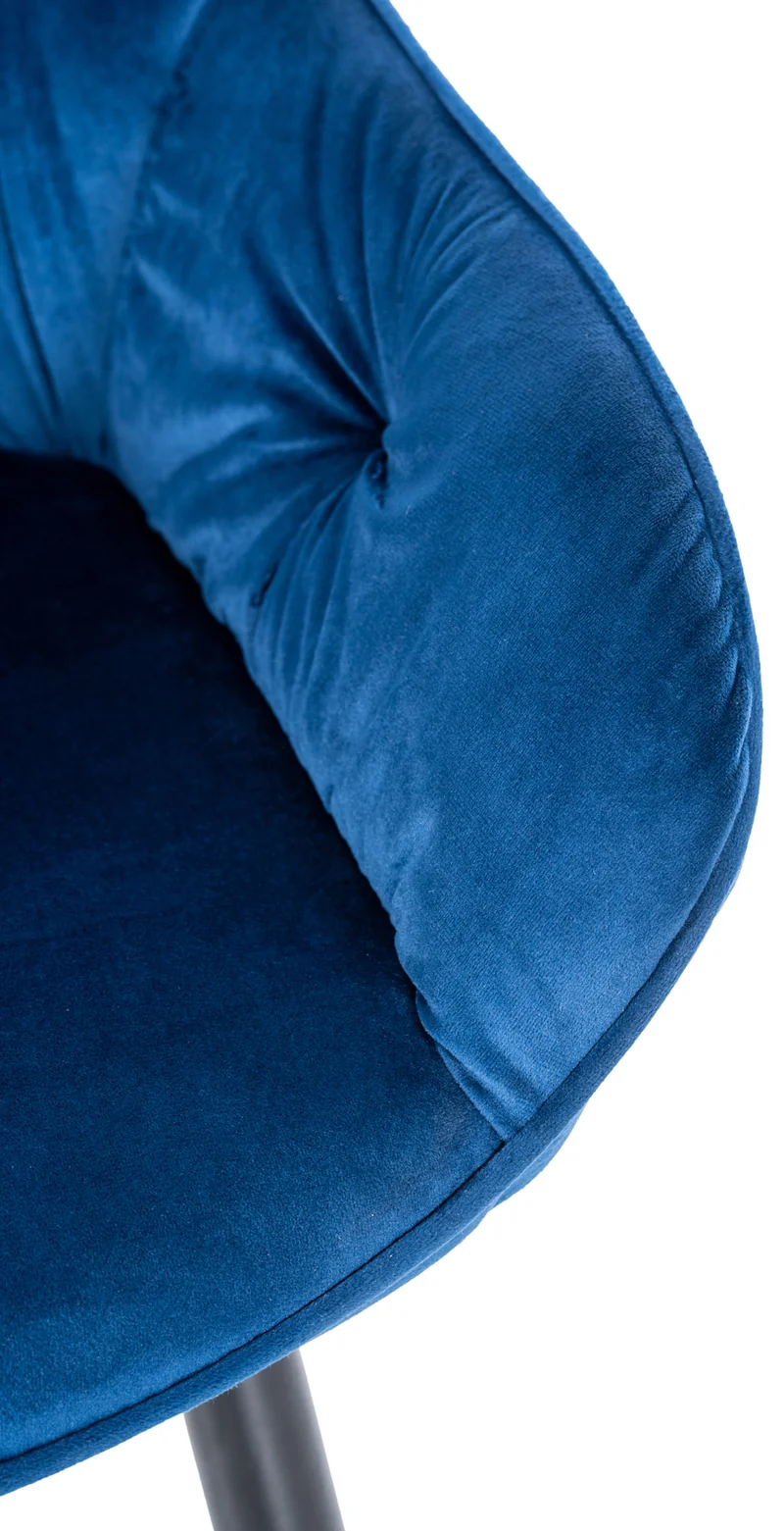 Chaise de salle à manger retro assise capitonnné en velours bleu et pieds en métal noir 10_0005490