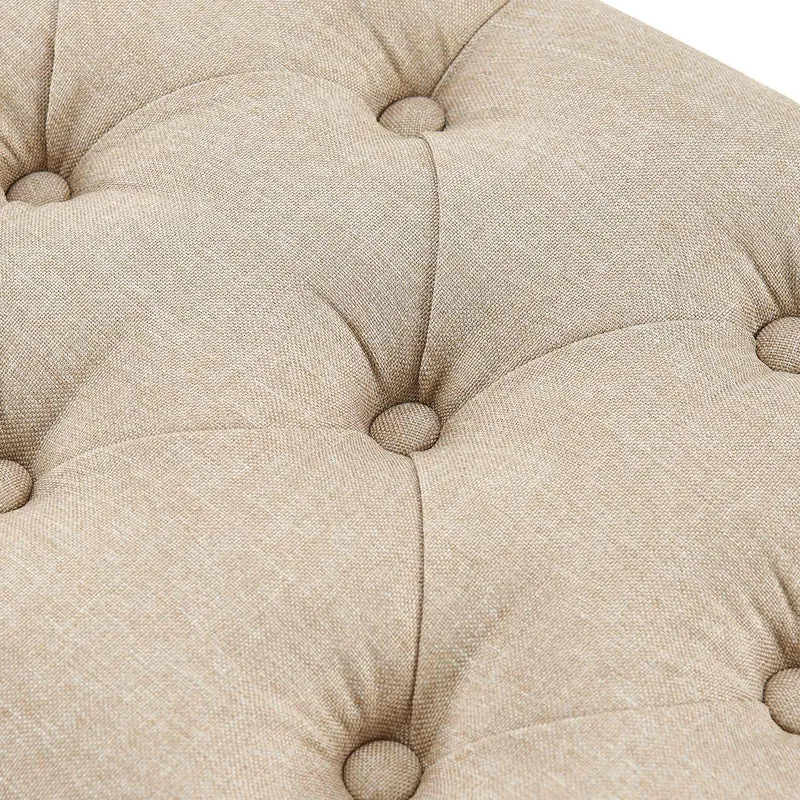 Banc capitonné rembourré 100 cm tissu taupe avec structure métal noir design contemporain 10_0008520