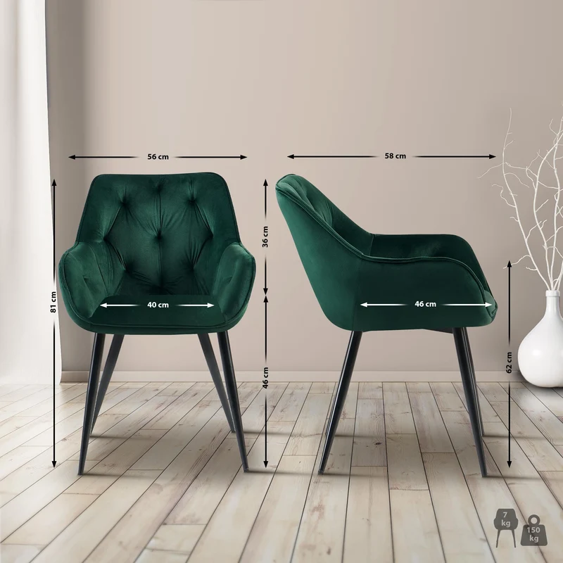 Chaise de salle à manger avec revêtement en velours vert cadre métal noir style moderne et contemporain 10_0005555