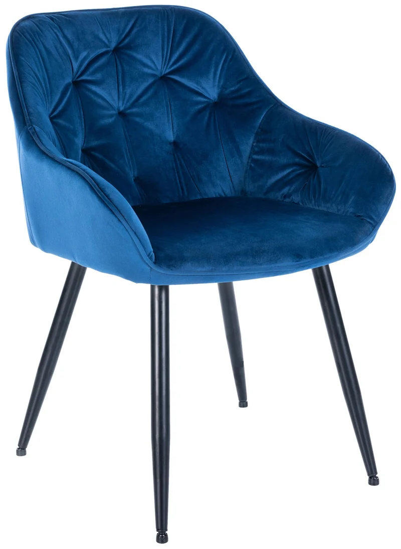 Lot de 2 chaises de salle à manger design et moderne assise en velours bleu et pieds en métal noir 10_0001607
