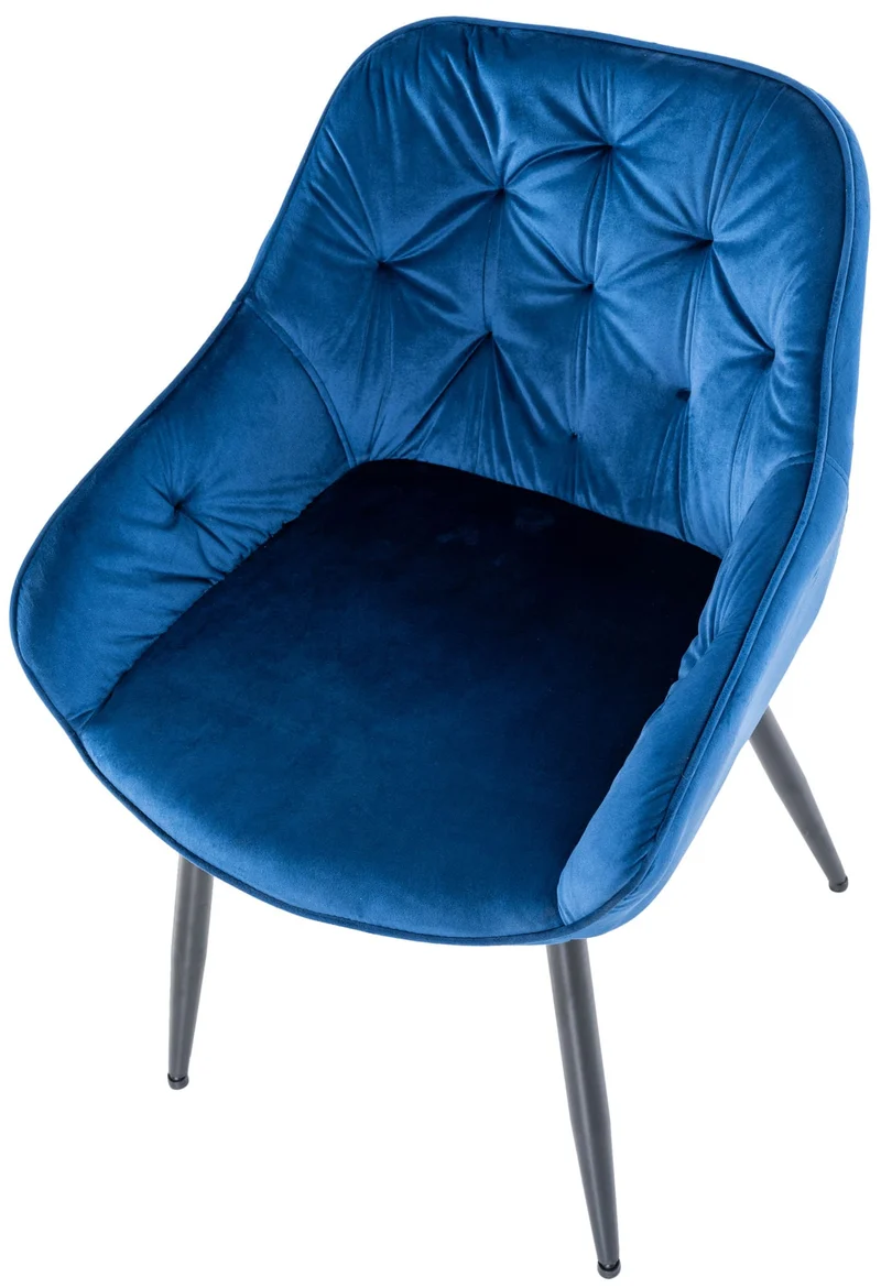 Lot de 2 chaises de salle à manger design et moderne assise en velours bleu et pieds en métal noir 10_0001607