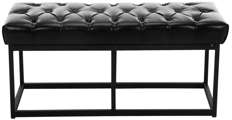 Banquette banc capitonné rembourré 100 cm avec pieds en métal noir PVC noir 10_0003629
