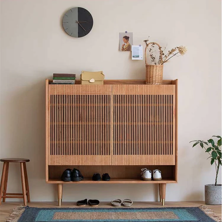 Contemporary Nordic Solid Wood Rectangular Shoe Storage With 6-Tier Ventilated Entryway & Living Room Organizer