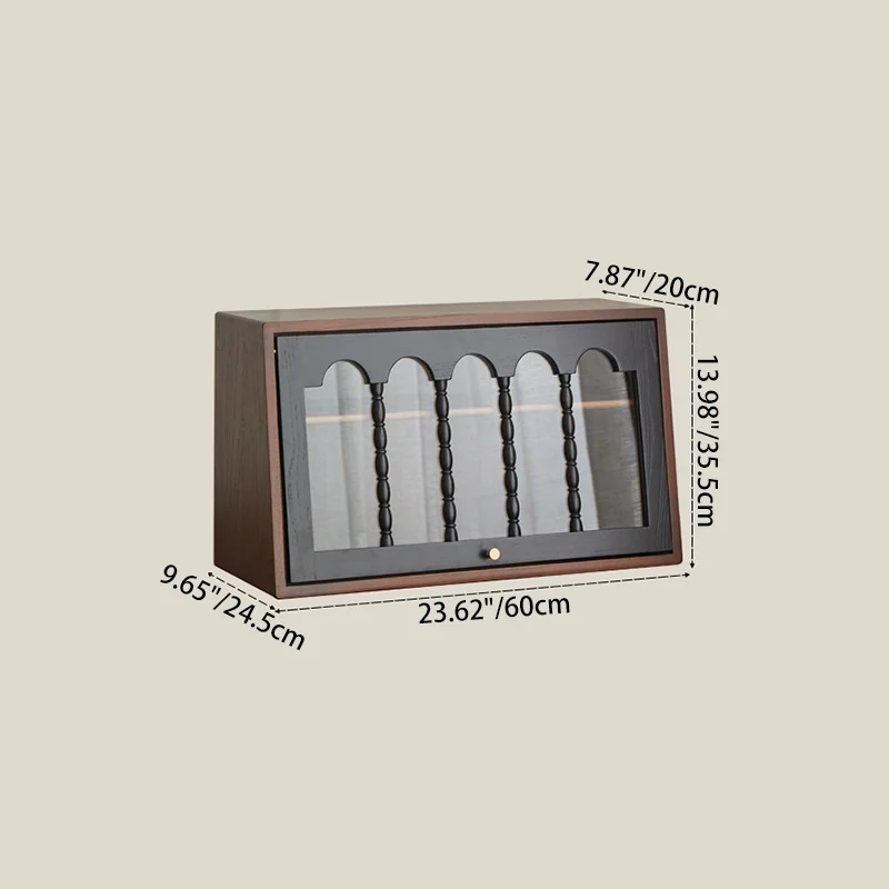 Traditional French Trapezoidal Ash Wood Glass Flip Cover Design Desk Storage Cabinet 2-Layer For Bedroom