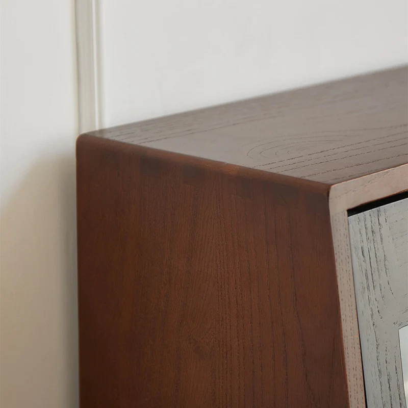 Traditional French Trapezoidal Ash Wood Glass Flip Cover Design Desk Storage Cabinet 2-Layer For Bedroom
