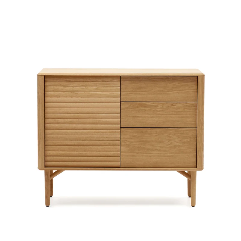 Lenon sideboard with 1 door and 3 drawers, made from oak wood and veneer, 105 x 85 cm FSC MIX Credit
