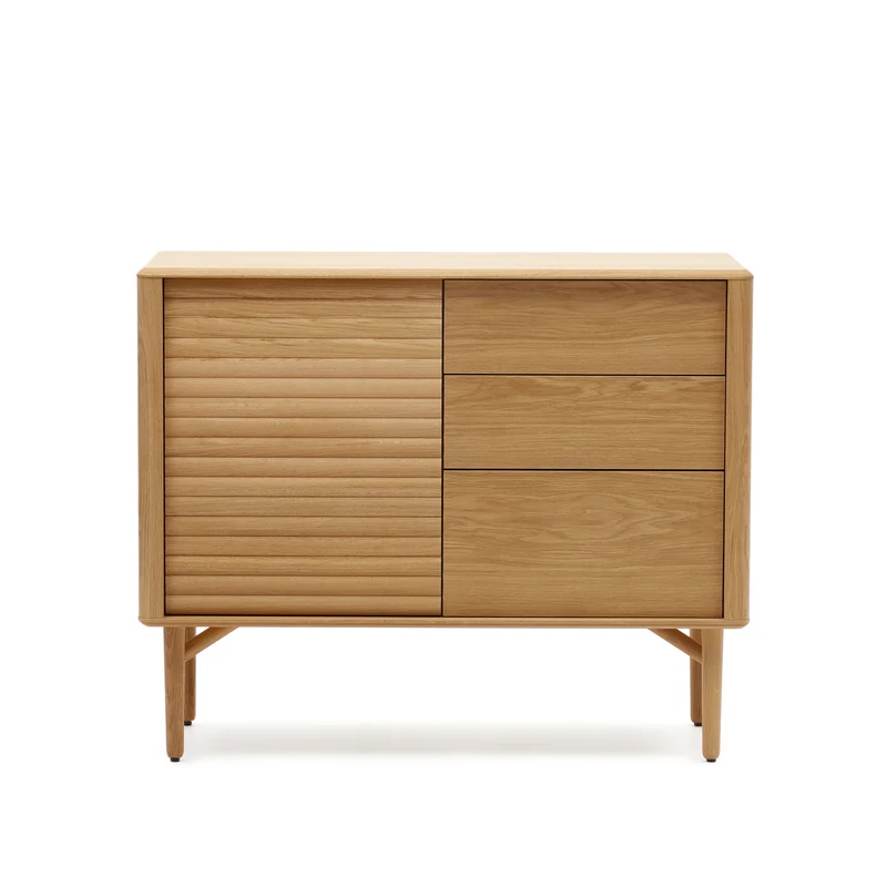 Lenon sideboard with 1 door and 3 drawers, made from oak wood and veneer, 105 x 85 cm FSC MIX Credit