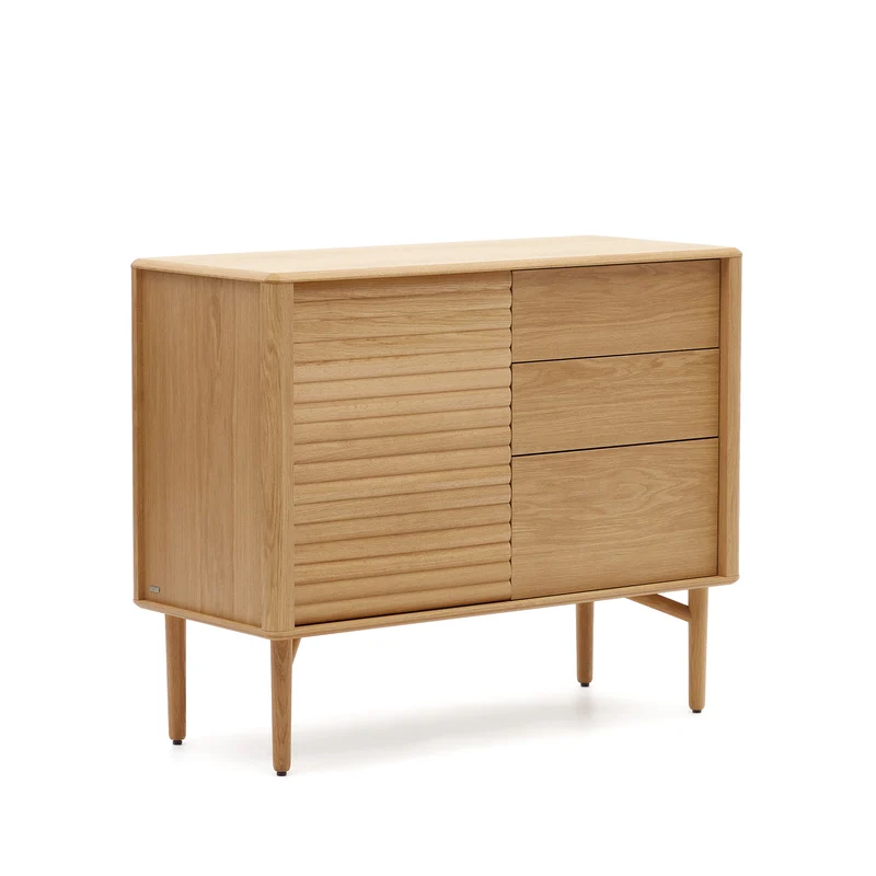 Lenon sideboard with 1 door and 3 drawers, made from oak wood and veneer, 105 x 85 cm FSC MIX Credit