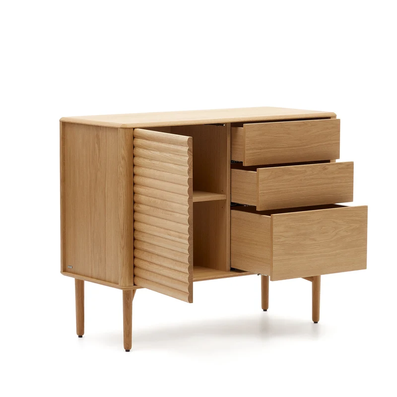 Lenon sideboard with 1 door and 3 drawers, made from oak wood and veneer, 105 x 85 cm FSC MIX Credit
