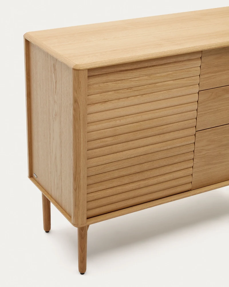Lenon sideboard with 1 door and 3 drawers, made from oak wood and veneer, 105 x 85 cm FSC MIX Credit