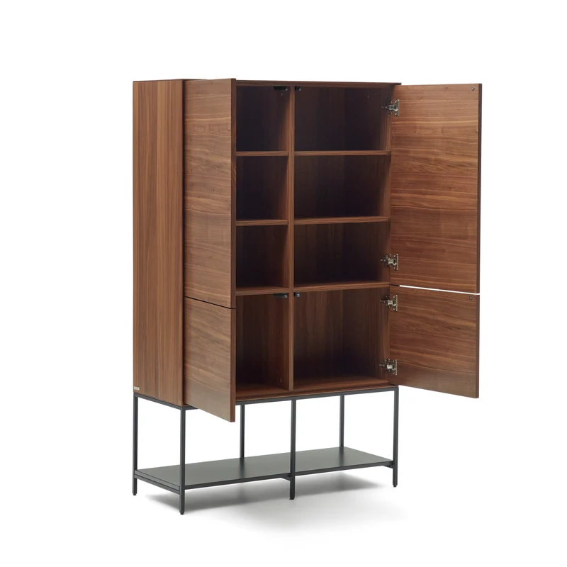 Vedrana 4 door tall sideboard in walnut veneer with steel legs, 97.5 x 160 cm