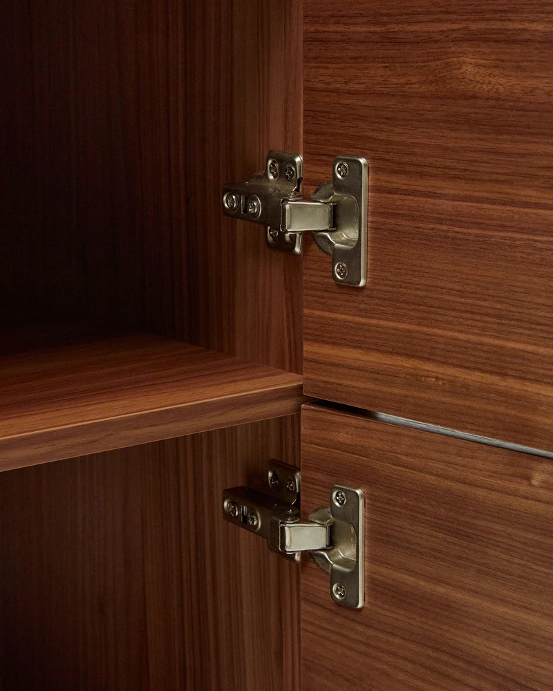Vedrana 4 door tall sideboard in walnut veneer with steel legs, 97.5 x 160 cm