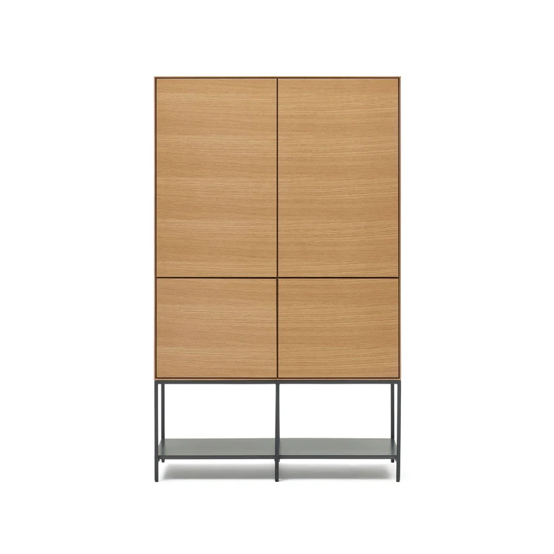 Vedrana 4 door tall sideboard in oak veneer with steel legs, 97.5 x 160 cm
