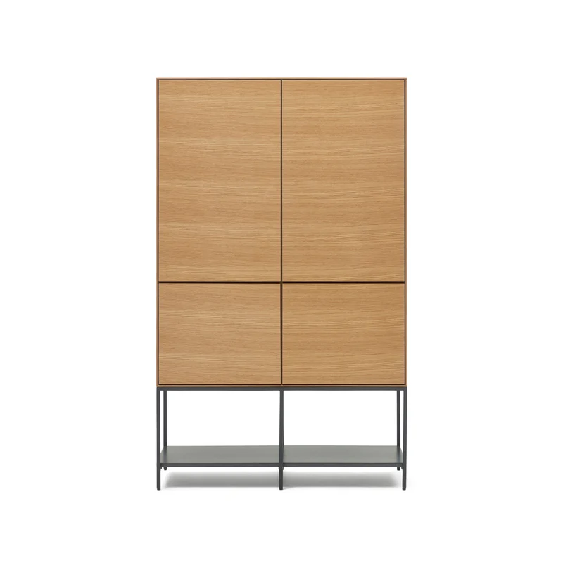 Vedrana 4 door tall sideboard in oak veneer with steel legs, 97.5 x 160 cm