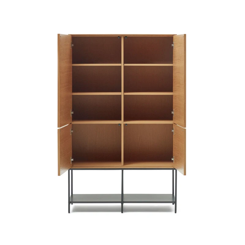 Vedrana 4 door tall sideboard in oak veneer with steel legs, 97.5 x 160 cm