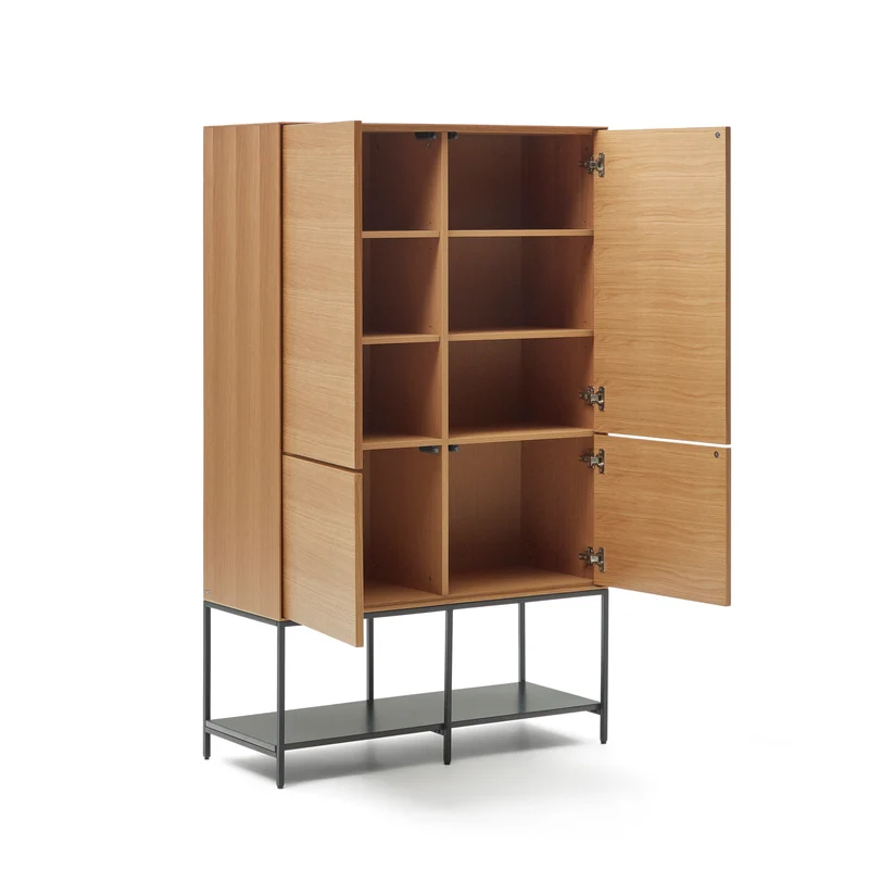 Vedrana 4 door tall sideboard in oak veneer with steel legs, 97.5 x 160 cm