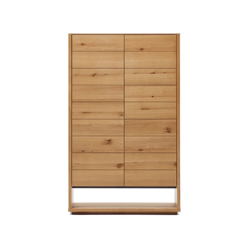 Alguema tall sideboard with 2 doors in oak wood veneer with natural finish, 100 x 163,5 cm