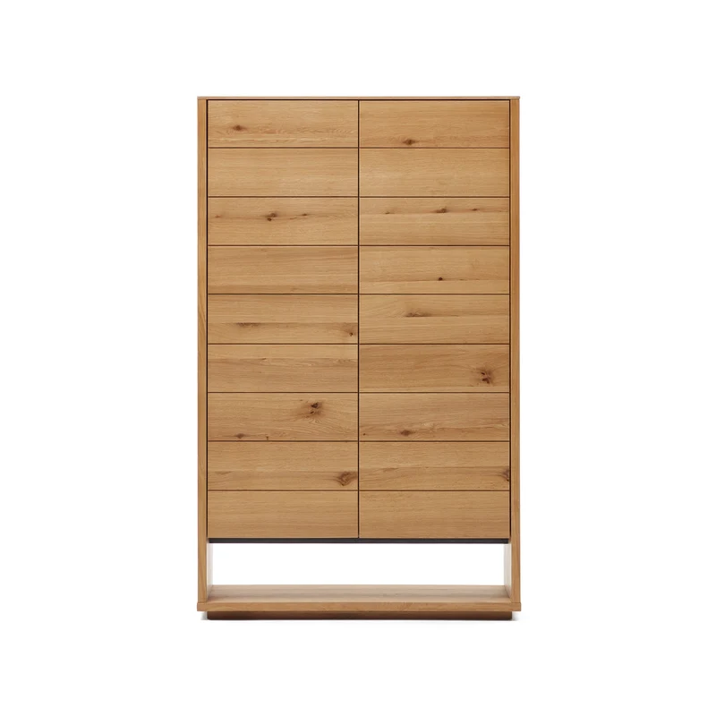 Alguema tall sideboard with 2 doors in oak wood veneer with natural finish, 100 x 163,5 cm