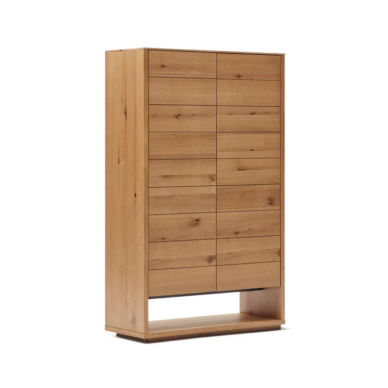 Alguema tall sideboard with 2 doors in oak wood veneer with natural finish, 100 x 163,5 cm