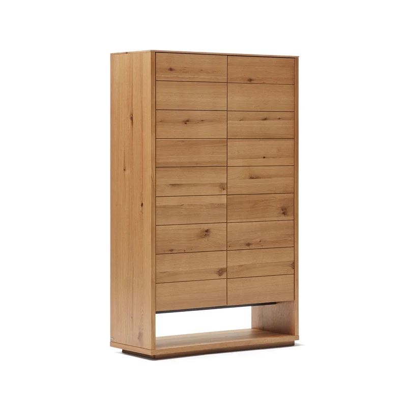 Alguema tall sideboard with 2 doors in oak wood veneer with natural finish, 100 x 163,5 cm