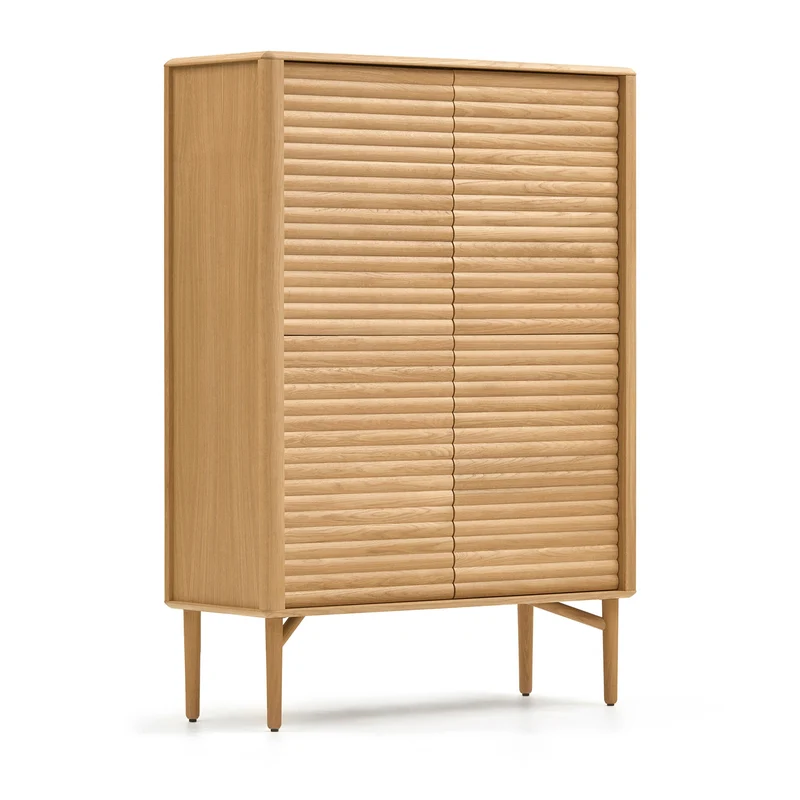 Lenon tall console with 4 oak wood doors and an oak veneer, 104.5 x 144 cm FSC MIX Credit