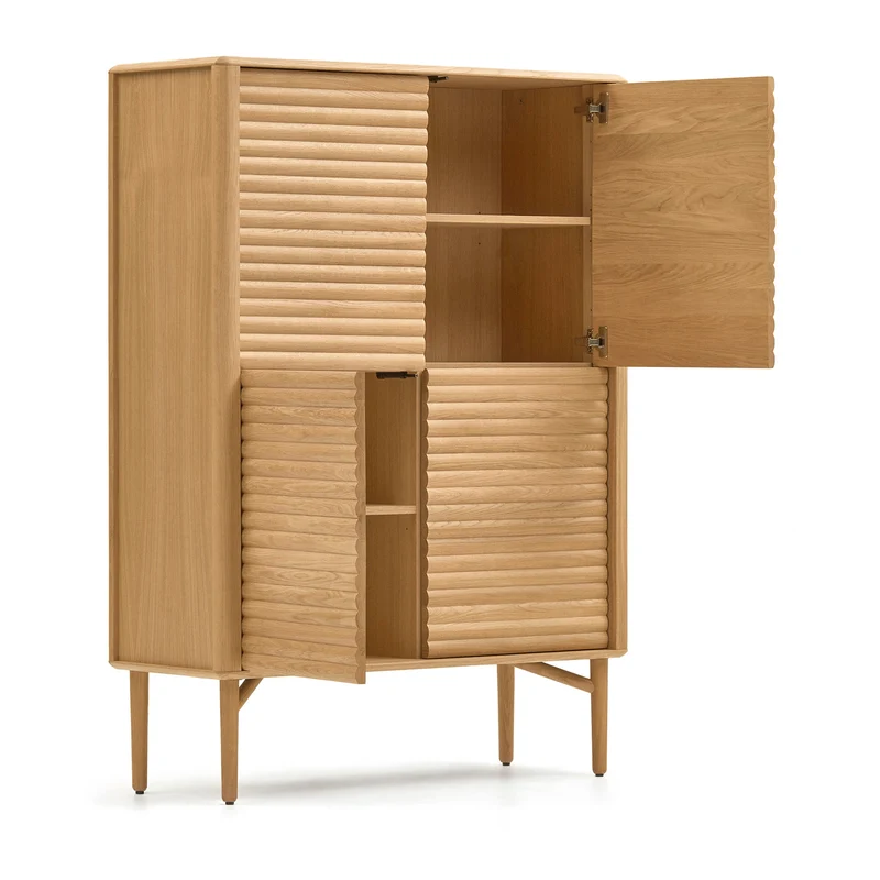 Lenon tall console with 4 oak wood doors and an oak veneer, 104.5 x 144 cm FSC MIX Credit