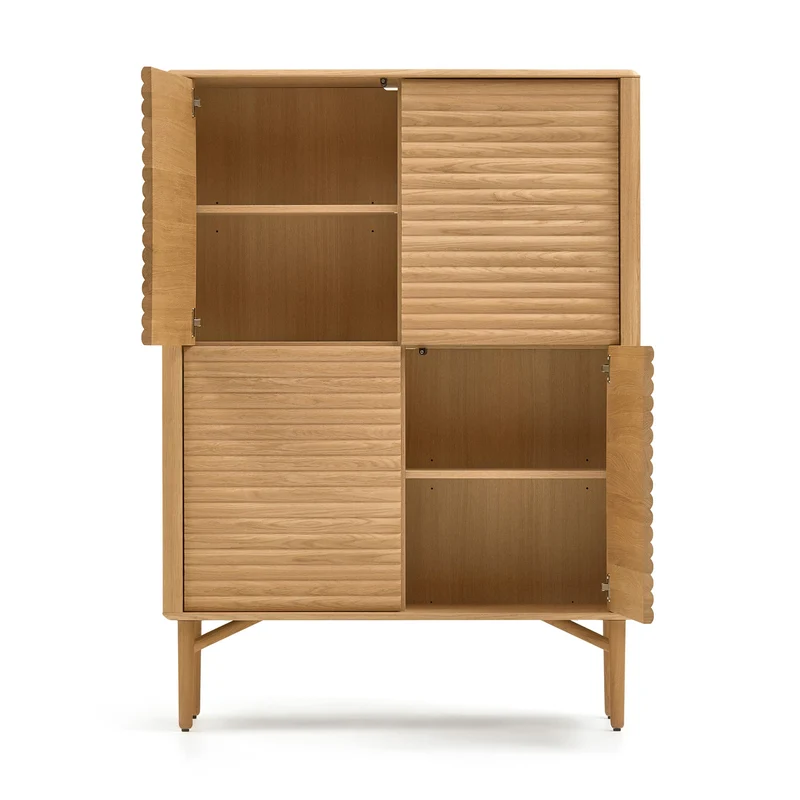 Lenon tall console with 4 oak wood doors and an oak veneer, 104.5 x 144 cm FSC MIX Credit