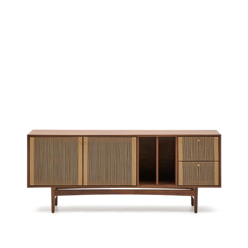 Elan sideboard 2 doors and 2 drawers veneer and solid walnut and cord 180x73cm FSC Mix Credit