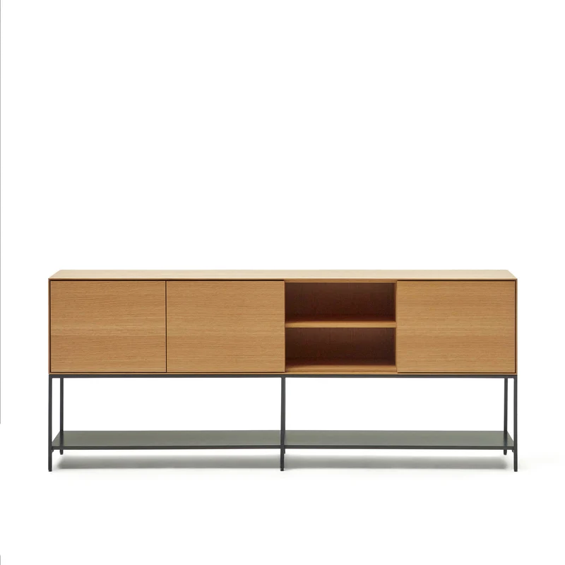 Vedrana 3 door sideboard in oak veneer with steel legs, 195 x 80 cm