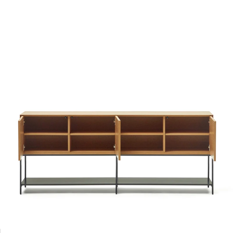 Vedrana 3 door sideboard in oak veneer with steel legs, 195 x 80 cm