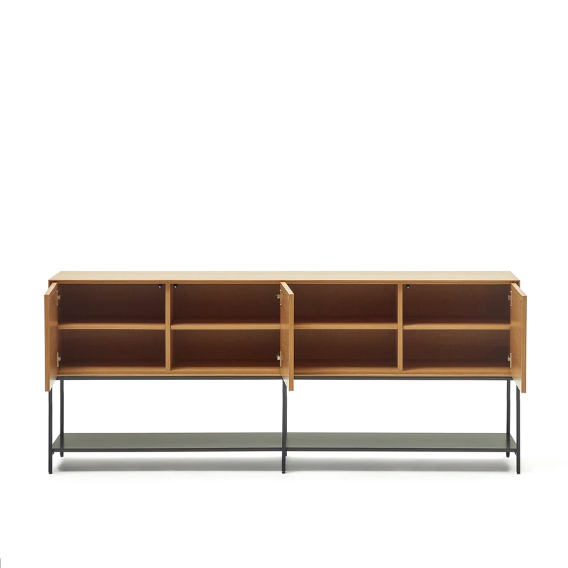 Vedrana 3 door sideboard in oak veneer with steel legs, 195 x 80 cm