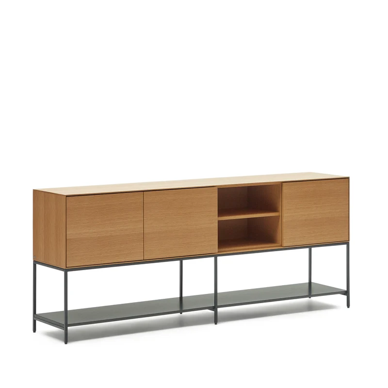 Vedrana 3 door sideboard in oak veneer with steel legs, 195 x 80 cm