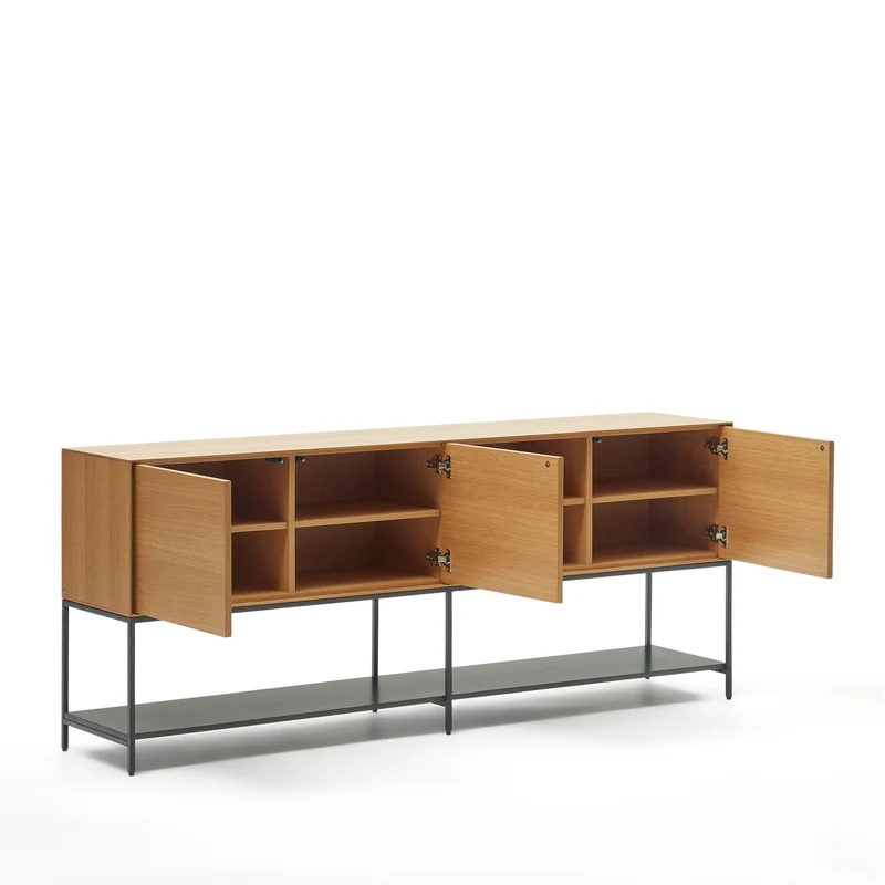 Vedrana 3 door sideboard in oak veneer with steel legs, 195 x 80 cm