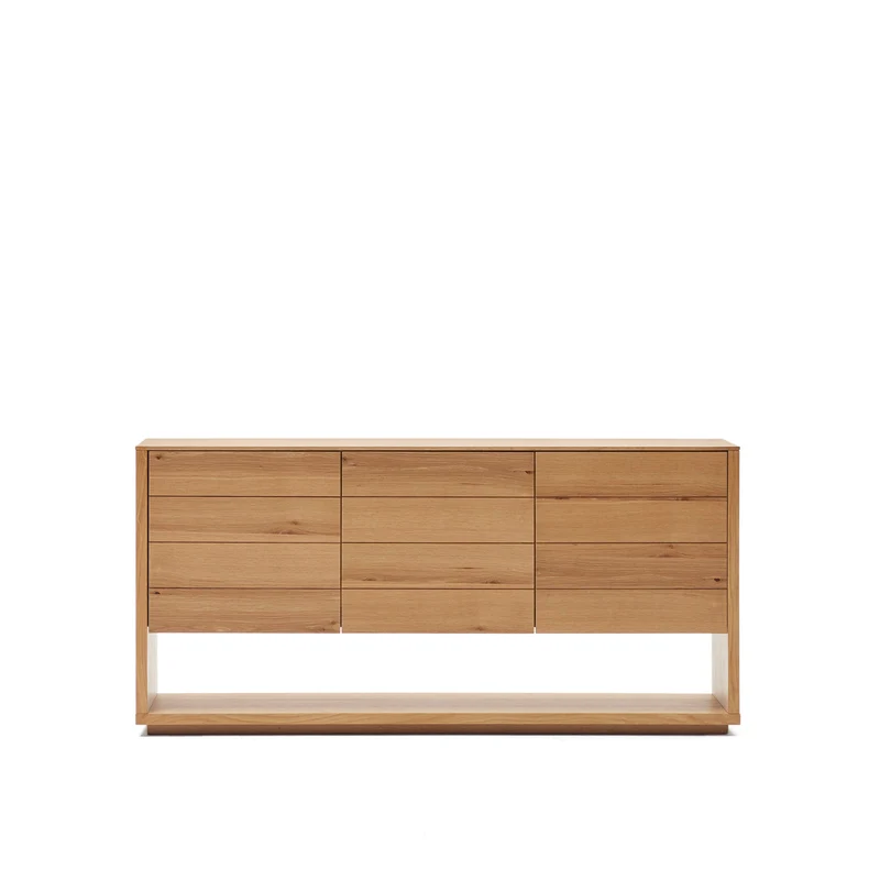 Alguema sideboard with 3 doors in oak veneer with natural finish, 151 x 73 cm