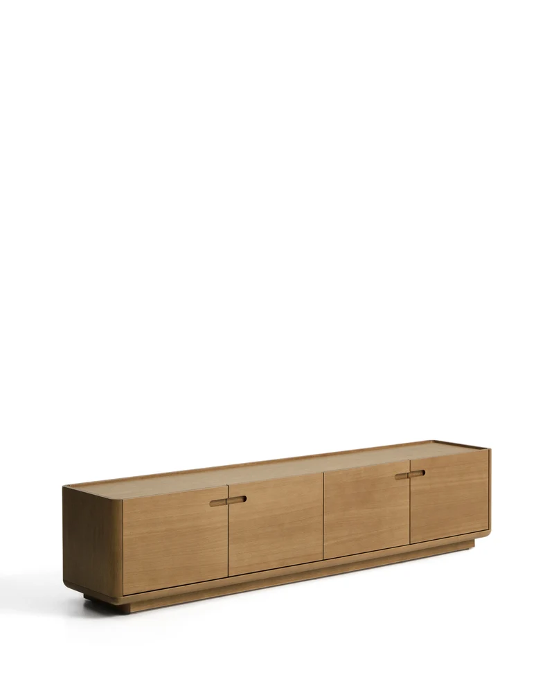 Arelida TV stand made of oak veneer and solid oak wood with light brown finish 200 x 44 cm FSC Mix Credit