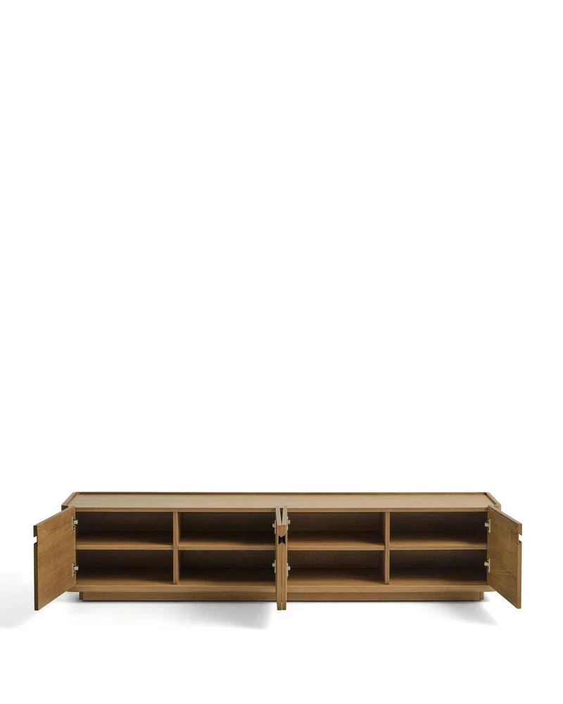 Arelida TV stand made of oak veneer and solid oak wood with light brown finish 200 x 44 cm FSC Mix Credit