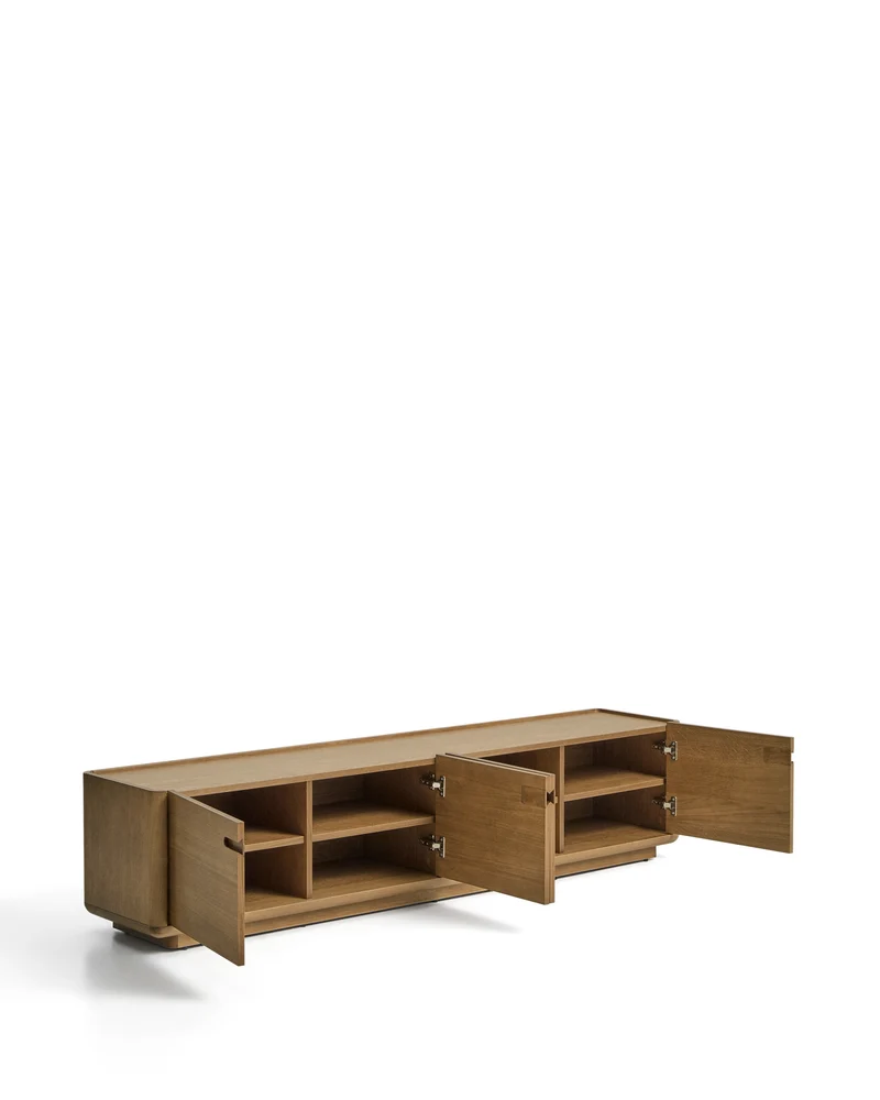 Arelida TV stand made of oak veneer and solid oak wood with light brown finish 200 x 44 cm FSC Mix Credit