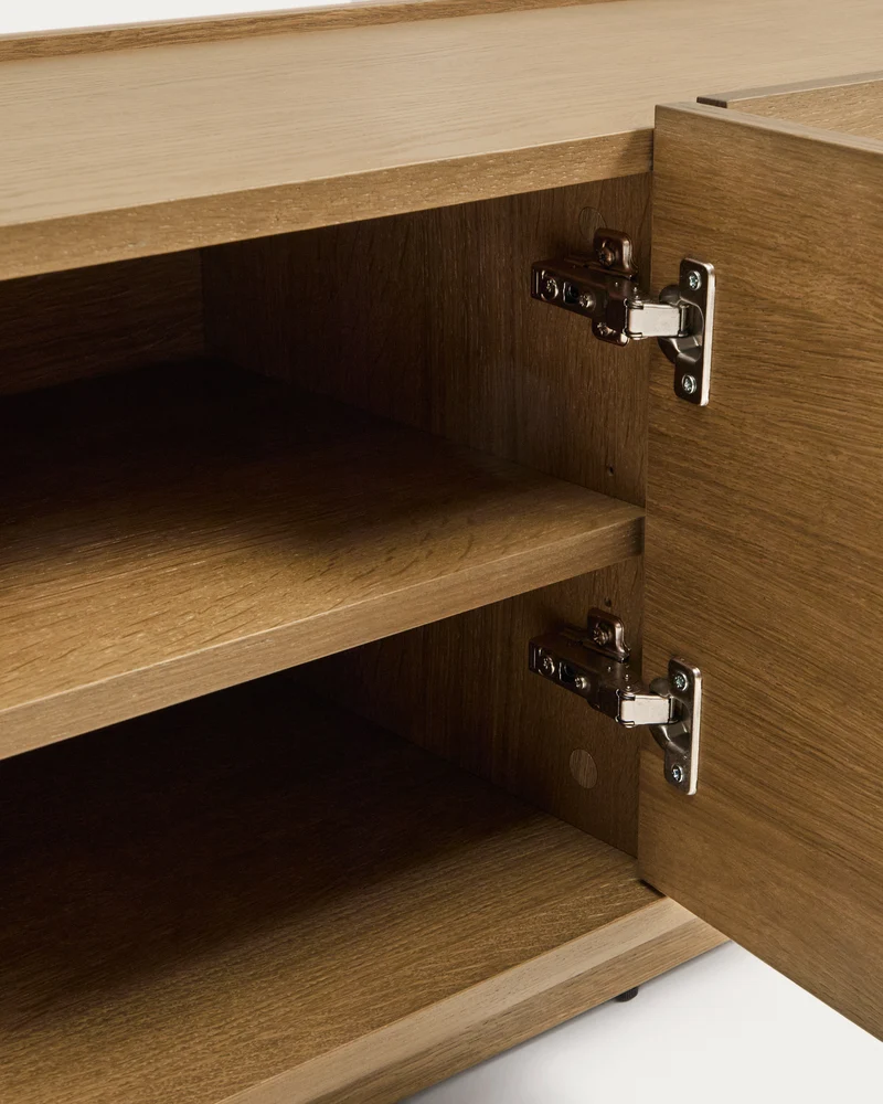 Arelida TV stand made of oak veneer and solid oak wood with light brown finish 200 x 44 cm FSC Mix Credit